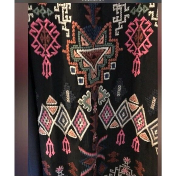 Johnny Was Long Sleeve Black Embroidered SILK Malta Tunic Top Colorful $300 - Picture 13 of 16